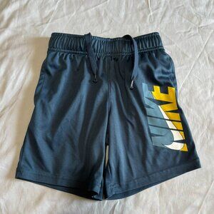 NIKE Boys Blue Yellow White Logo Drawstring Elastic Waist Shorts Size 5 Small